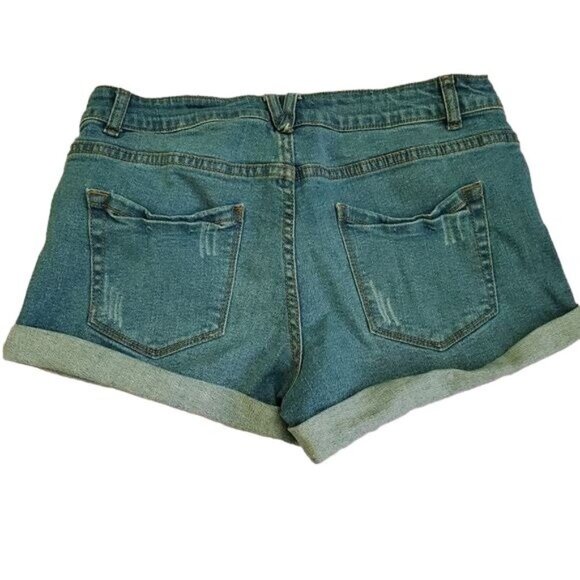 Forever 21 womens blue denim shorts size US 29 distressed pockets zip button - Picture 5 of 7
